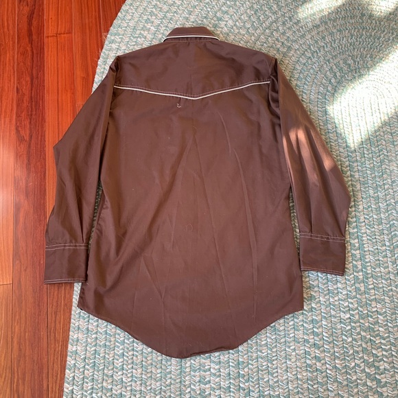 Vintage Bar-B Brown With White Piping Men’s Western Shirt Size Medium - Picture 2 of 7